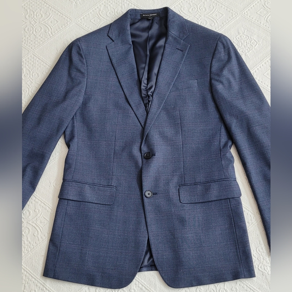 BANANA REPUBLIC FACTORY SLIM FIT SUIT JACKET 38R & DRESS PANTS 29X32 NAVY PLAID - Picture 3 of 16